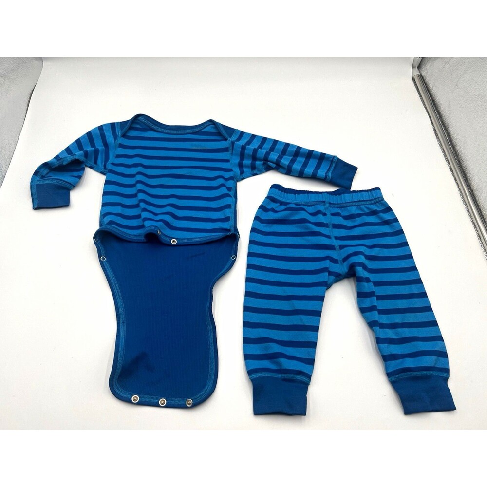 Patagonia Capilene Midweight 6M 2pc Bodysuit Pants Set Blue Striped Long Sleeve